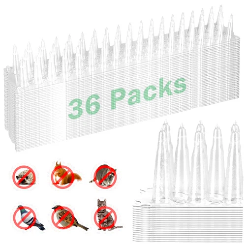 3 BUZZLETT 36 Pack Upgraded Clear PVC Bird Spikes, Covers 51 Feet(15.5m), Keep Birds Away and Keep Birds from Building Nest, Long Deterrent Spikes Keep Pigeon Squirrel Cats and Other Animals Away