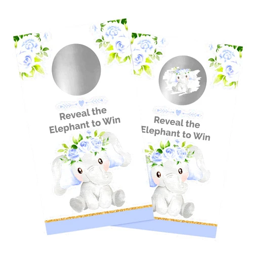 Bella and Bentley Novelty Blue Elephant Baby Shower Scratch Off Game for Boy - Elephant Party Activity Supplies - Lottery Raffle Tickets (32 Pack)