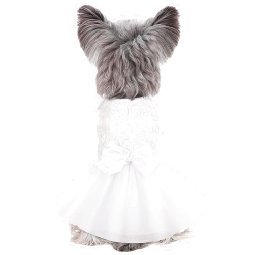 Kuoser Dog Dress Pet Wedding Dresses, Adorable Tutu Shirts for Small Medium Girl Dogs, Puppy White Princess Outfits with Luxury Lace Pearl Bow, Retro Pet Costumes for Birthday, Party, Wedding