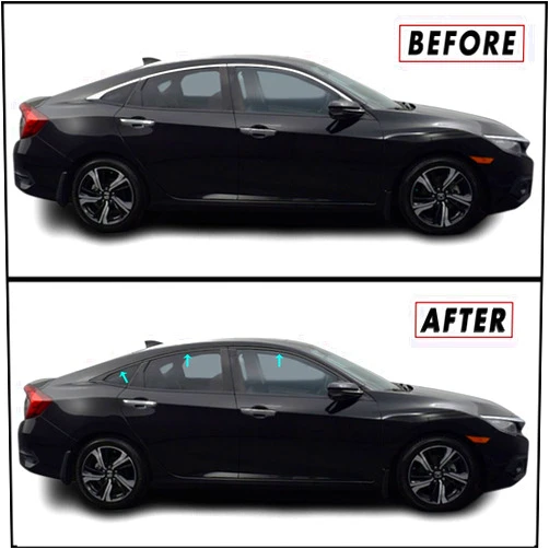 SlickMod Chrome Delete Blackout Vinyl Overlay for 2016-2021 Honda Civic Sedan Window Trim (Gloss Black)