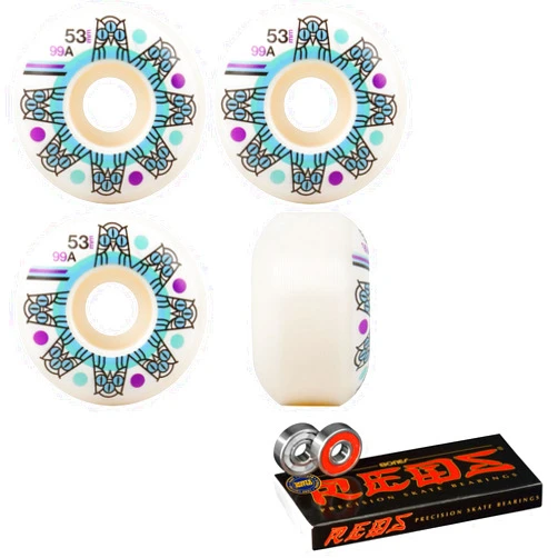 Triclops Skateboard Wheels Roulette 53mm 99A White with Bones Reds Bearings