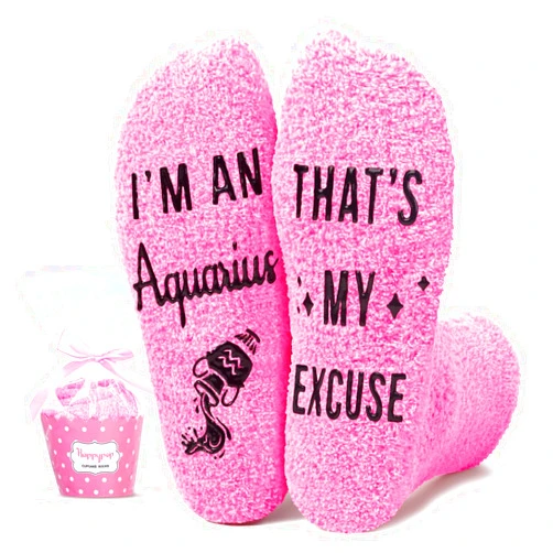 HAPPYPOP Zodiac Gifts Birthday Gifts for Women Girls - Astrology Constellation Horoscope Gifts, Fuzzy Space Galaxy Socks