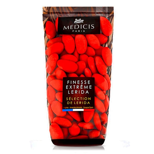 Medicis Premium Candied Almond Dragees (French Jordan Almonds) Sugar Coated Candies Ideal as a Party Favor for Weddings and Baby Showers 75 count bag 8.8oz (Red)