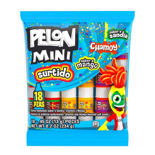 Pelon Pelo Rico Mini Assorted Watermelon, Mango, and Chamoy Candy, 0.45 oz (Pack of 18)
