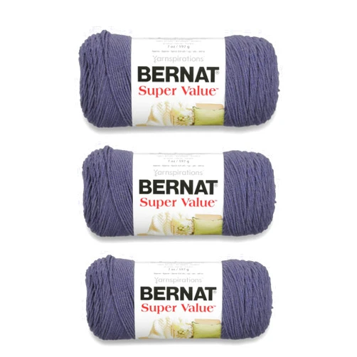 Bernat Super Value Steel Blue Heather Yarn - 3 Pack of 198g/7oz - Acrylic - 4 Medium (Worsted) - 426 Yards - Knitting/Crochet