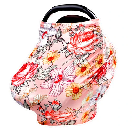 HNHUAMING Pink Baby Car Seat Cover Girls, Infant Carseat Canopy, Stretchy Multi- use Nursing Cover for Stroller/High Chair/Shopping Cart/Car Seat Canopies (Floral)