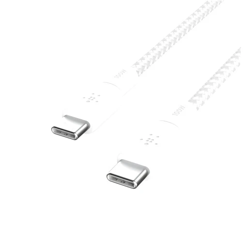 Belkin USB-C to USB-C Cable, BoostCharge Braided Power Cable (2M, 6.6ft), Fast Charging Cable w/ 100W Power Delivery, USB-IF Certified for iPhone 15, MacBook, Chromebook, Samsung Galaxy & More - White