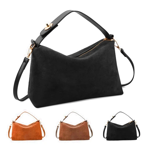 Iqimott Suede Bag for Women, Slouchy Crossbody Bag Brown Suede Purse Handbag Hobo Tote Bag, Retro Crescent Satchels Shoulder Bag