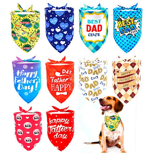 JpGdn 10PCS Father's Day Dog Bandanas “Best Dad” “Super Dad” “ I Love Dad” “ Happy Father's Day” Pink Blue Yellow Plaid for Girl Boy Small Medium Puppy Doggie Grooming Accessories