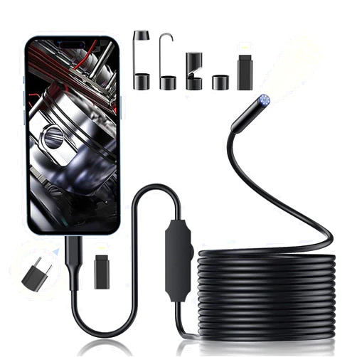 AHENOD 1920 HD Endoscope Camera for Android and iOS, Borescope with 8 Adjustable LEDs, Snake Camera with 16.4FT Semi-Rigid Cord, 7.9 mm IP67 Waterproof Inspection Camera（with Storage Bag）