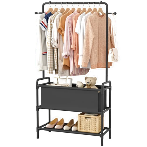 Calmootey Clothing Rack with Storage Bag, 3-in-1 Garment Rack, Non-woven Shelves for Shoes, Clothes Rack for Bedroom, Hallway, Entryway, Black