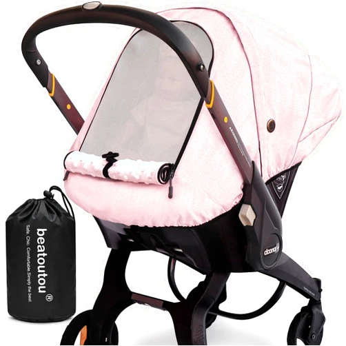 Beatoutou Waterproof Baby Car Seat Cover Compatible with Doona Car Seat and Stroller,Patented Windproof Car Seat Canopy for Girls, Keeps Babies Warm and Coz(Pink)