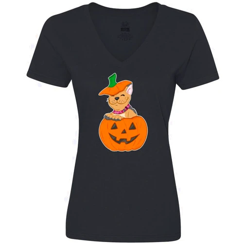 inktastic Pumpkin Puppies Halloween French Bulldog Women's V-Neck T-Shirt
