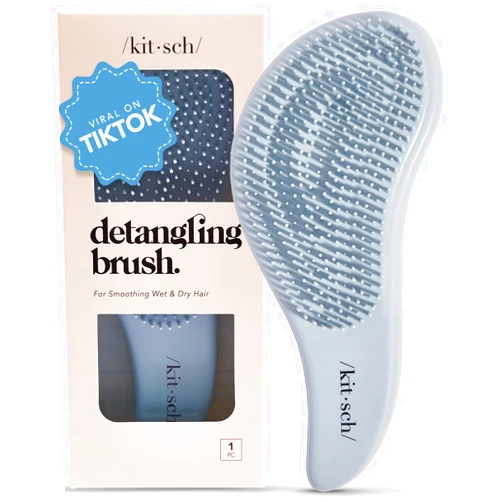 Kitsch Detangling Brush for Adults & Kids - Professional Wet & Dry Hair Detangler, No Pain, Tangle Free Flexible Bristles - Easy to Hold, Shower & Travel Brush, Fits All Hair Types - Haze Blue