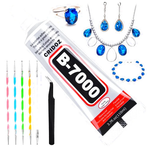 Cridoz B7000 Jewelry Glue Clear for Rhinestone, Cridoz 3.7 fl oz Craft Adhesive Glue with Precision Tip Multi Function Fabric Glue for Metal Stone Graduation Photo Charms Nail Art Bead Jewelry Wood Glass