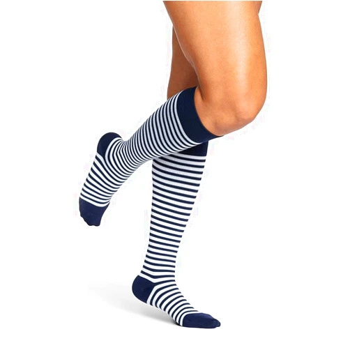 SIGVARIS Women's Microfiber Shades Calf Mariner Stripe 10-12