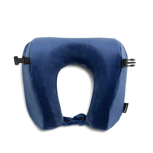 Brookstone 2 in 1 Memory Foam Head, Neck, and Lumbar Travel Pillow (Blue)