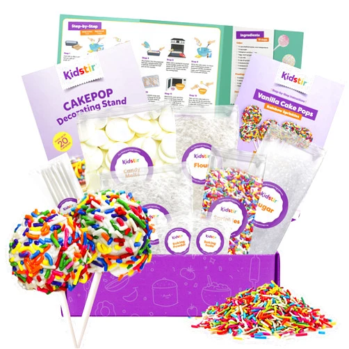 KIDSTIR Kids Baking Set DIY Baking Kits, Cake Pop Kit with Everything, All-in-One Baking Kit with Cake Pop Stand, Pre-Measured Ingredients, Best Gift Idea for Boys and Girls Ages 6-12. Vanilla
