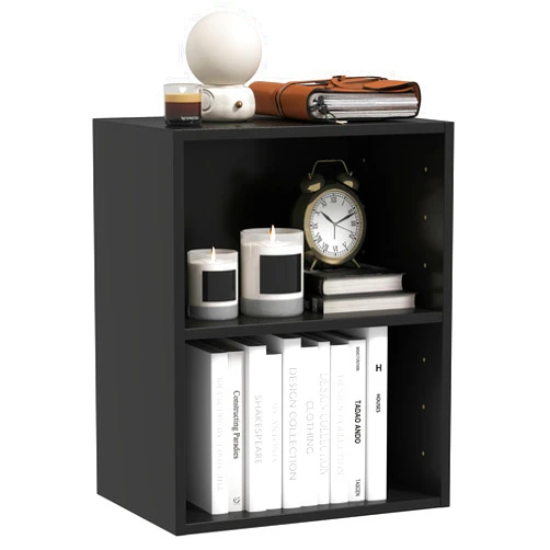 Tangkula 2-Tier Bookshelf, Open Shelf Bookcase with 7-Position Adjustable Shelf, Multifunctional Wooden Cubby Storage Display Shelf for Home Office Study Living Room (Black, 1)