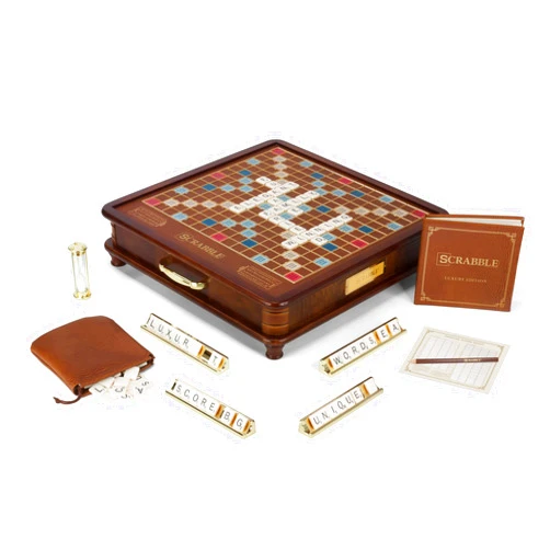 WS Game Company Scrabble Luxury Edition with Rotating Wooden Game Board
