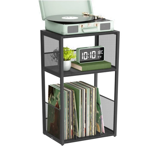 VASAGLE Record Player Stand, 3-Tier Side Table, Vinyl Record Storage up to 100 Albums, End Table for Living Room, Bedroom, Ebony Black ULET275B01