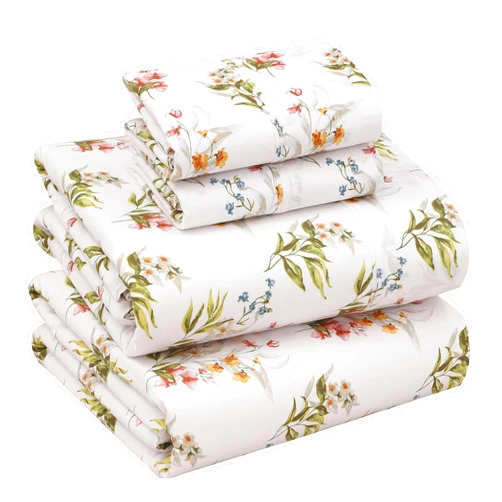 RUVANTI 100% Cotton Sheets - Crispy Cooling Percale Sheets for King Size Bed, Breathable & Durable King Sheet Set, 16 Inches Deep Pocket Bed Sheets, Floral Bliss, 4 Pieces