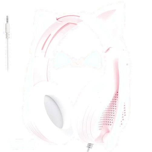 Bocodow Pink Gaming Headset with Microphone for PC/PS4/PS5/Xbox/Laptop, Stereo Surround Sound, Wired Over Ear Headphones with Mic, Cat Ears, Soft Ear Pads, Noise Cancelling for Girls, Teens, Women
