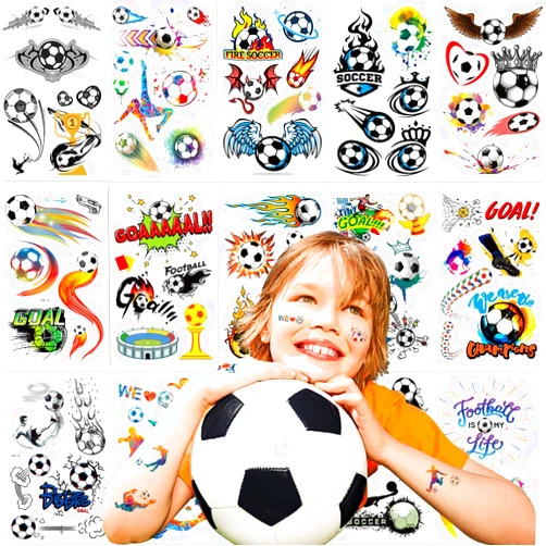 VIWIEU 14 Sheets Football Face Temporary Tattoos for Kids Boys and Girls, Children Soccer Ball Party Favor Supplies Birthday Decoration, School Prize Party Bag & Stocking Fillers