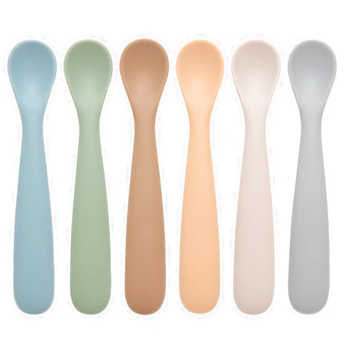 Eascrozn Baby Spoons, 6 Pack First Stage Silicone Baby Feeding Spoons, Soft Tip Feeding Baby Utensils, Baby Led Weaning Supplies Training Spoons, Dishwasher and Boil Safe