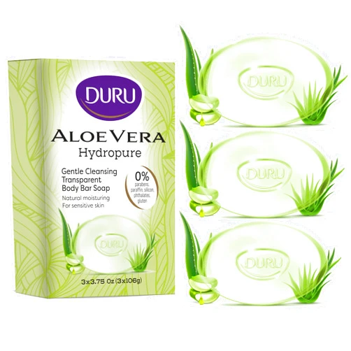 Duru Aloe Vera Glycerin Bar Soap - Vegan Transparent Cleansing Bar Moisturizing Sensitive Skin Wash for Women and Men Plant Based - 3 Pack