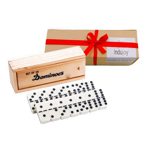 Indujoy Dominoes Set for Adults, Double Six, Double 6 Professional Domino Tiles with Wooden Box, 28 pcs Domino Set 28 Tiles with Natural Wooden Case - Gift Ready Boxed
