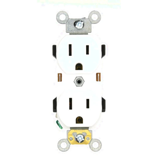 Leviton 5252-W 15 Amp, 125 Volt, Industrial Series Heavy Duty Specification Grade, Duplex Receptacle, Straight Blade, Self Grounding, White