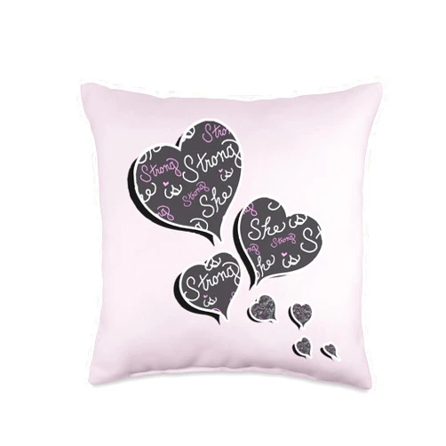 Cute'NSassy Custom Designs Motivational Quote & Heart Design Strong Powerful Women Throw Pillow, 16x16, Multicolor