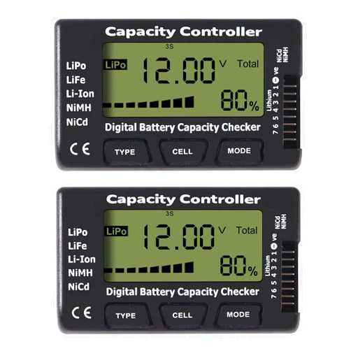 UMLIFE RC Cellmeter 7 Digital Battery Capacity Checker Controller Tester Voltage Tester for LiPo Life Li-ion NiMH Nicd Cell Meter 2PCS