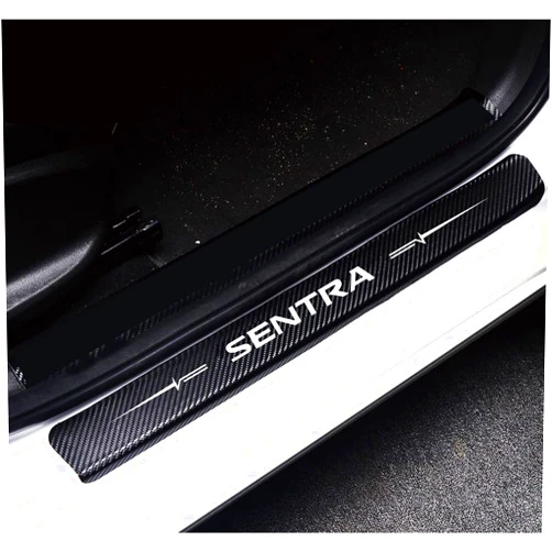 Duoles 4Pcs Door Sill Protector Reflective 4D Carbon Fiber Leather Sticker Door Entry Guard Stickers Scuff Plate Stickers for Nissan Sentra (White)