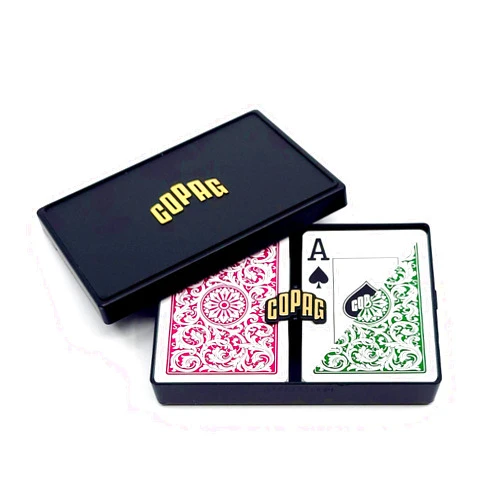 Copag 1546 Design 100% Plastic Playing Cards, Poker Size (Standard) Green/Burgundy (Jumbo Index, 1 Set)