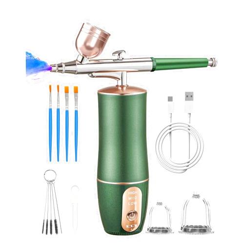 Rhinowisdom Airbrush Kit with Compressor, Rechargeable Portable Cordless Air Brush Set, Handheld Airbrush Gun Set for Nail Art, Makeup, Painting, Cake Decor