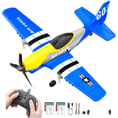 HAWK'S WORK 3 Channel RC Plane P-51D Mustang, Remote Control Airplane Ready to Fly, 2.4GHz 6-axis Gyro Stabilizer, Easy to Fly for Kids & Beginners