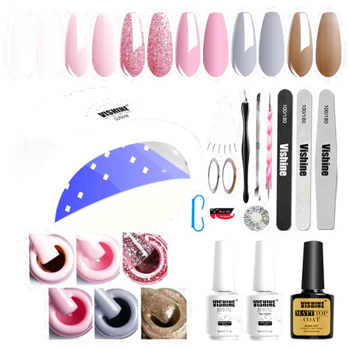 Vishine Gel Nail Polish Starter Kit with 48W SUNOne UV LED Nail Lamp Speed Dryer Manicure Tools 6 Pretty Colors Gel Polish Base and Top Coat #02