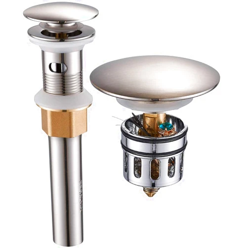 REGALMIX Vessel Sink Drain for Bathroom, Pop-up Drain With Detachable Basket Stopper, Anti-Explosion And Anti-Clogging Drain Strainer, Sink Drain Assembly With Overflow Brushed Nickel, REGALMIX RWF083J