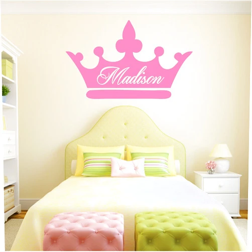 CustomVinylDecor Room Wall Decor - Princess Crown with Customized Name Vinyl Decal Stickers for Home in Teen, Kids, Baby Girls Bedroom, Bathroom, Nursery or Dorm - Custom Sizes and Colors Fit Any Themed Living Space