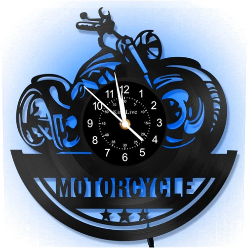 BOVIZIPY Motorcycle Style Vinyl Record Wall Clock, 12 Inch,Night Lamp 7-Color Luminous LED Home Art Decor Wall Clock,Gift for Men/boy/dad/Husband/boyfrend.