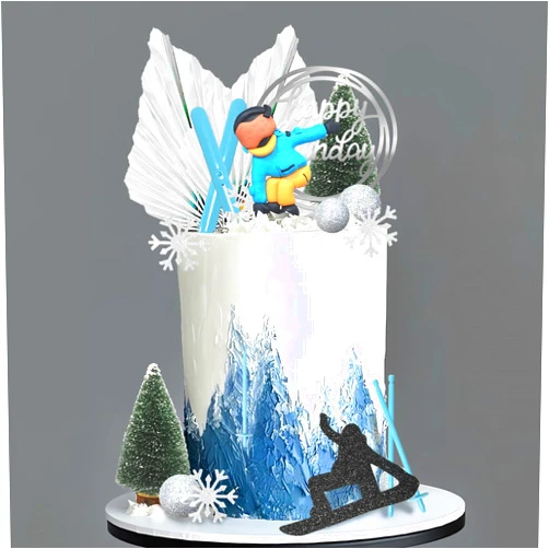 ZXSWEET Skiing Cake Toppers Winter Skiing Party Decorations Skiing Player Ornaments Snowboard pine Trees Cake Decorations for Winter Sport Party Skiing Theme Supplies