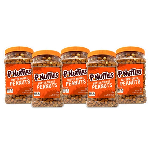 P-Nuttles Butter Toffee Covered Peanuts, Toffee Peanuts, 44 Ounce Jar Made in the USA, Kosher, Peanuts Sweet, Party Snack, Nuts Gift, Peanuts Bulk, Sweet Salty Snack – Pack of 5