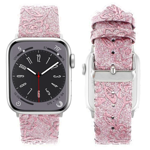 NEWLOTSE PU Leather Bands Compatible with Apple Watch Band 38mm 40mm 41mm 42mm 44mm 45mm 49mm,Wristband Glistening Strap Bracelet,Womens Shiny Embroidery Elegant Wristbands for iWatch Series 9 8 7 6 5 4 3 2 1 SE