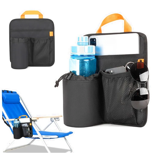 GRAOSO Beach Chair Cup Holder, Chair Side Organizer Easily Attached to Armrest with 2 Self-Adhesive Fastener Strap, Hanging Chair Attachment for Water Bottle, Sunglasses, Phone, Snack, etc..