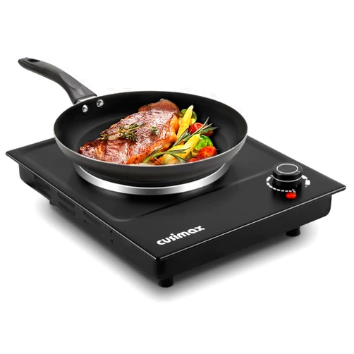 CUSIMAX Hot Plate, Single Burner Electric Cooktop, 1500W Electric Burner Hot Plate for Cooking with Adjustable Temperature, Portable Countertop Burner Stainless Steel, Black, New Model