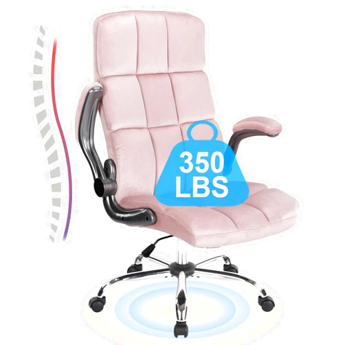 KCREAM Pink Office Chair Home Office Chair Ergonomic Executive Chair Frabic Computer Desk Chair, High Back Adjustable Tilt Angle and Flip up Arms and Thick Padding for Back Support