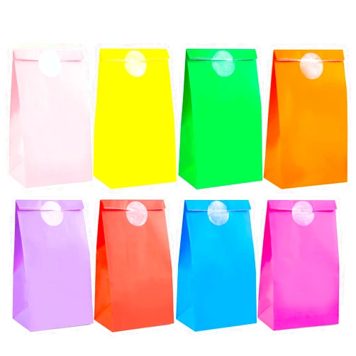 VGOODALL 24PCS Colored Paper Bags, Party Favor Treat Bags with Stickers Goodie Bags 8 Colors for Wedding Birthday Baby Shower 8.7”x 4.7”x 3”