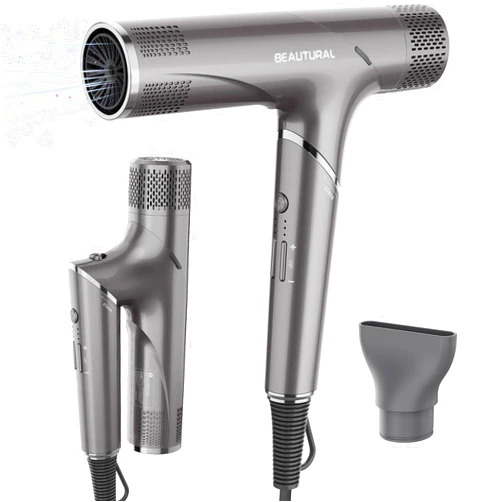 BEAUTURAL Hair Dryer, 1600W High-Speed Foldable Travel Blow Dryer, 110,000 RPM Brushless Motor Million Ionic for Fast Drying & Frizz Control, 3 Temps & 3 Speeds, Dual Voltage for Worldwide Use